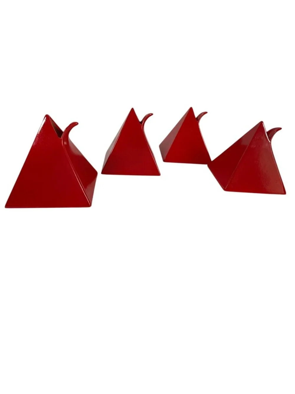 4 Mikasa Helena Uglow Japan Red Pyramid Bud Vases Mid Century Modern Geometric